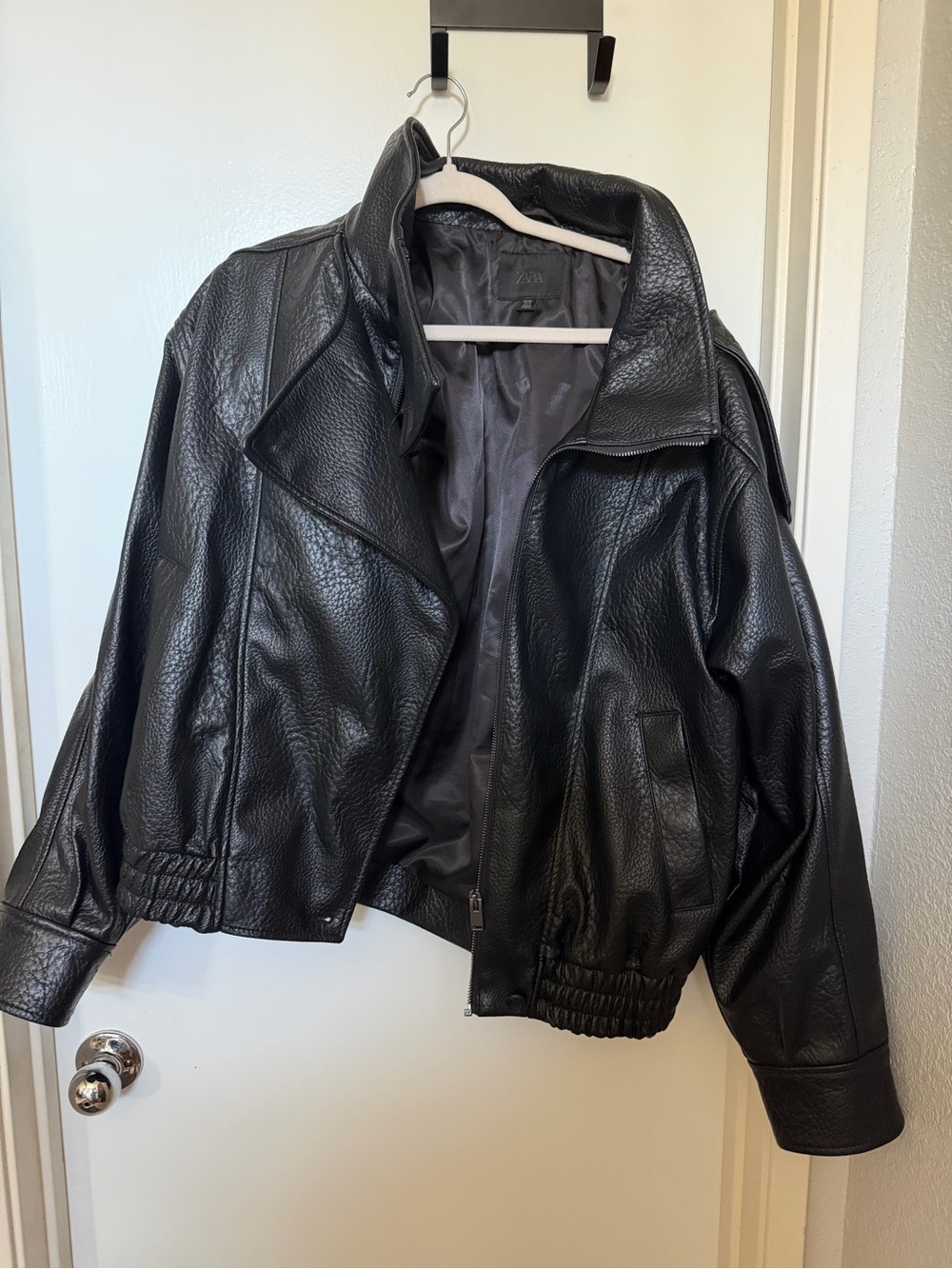 Zara Black faux Leather Bomber Jacket